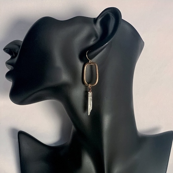 None Jewelry - Raw White Quartz Crystal Earrings Dangle Hoop